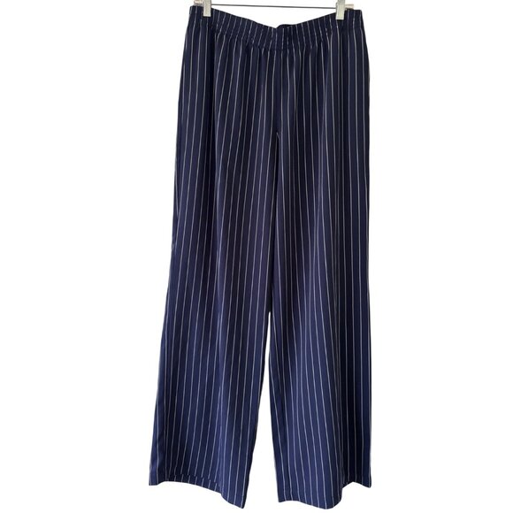 Babaton Womens Navy Striped Elastic Waist Wide-Leg Pants Size L - Picture 2 of 13